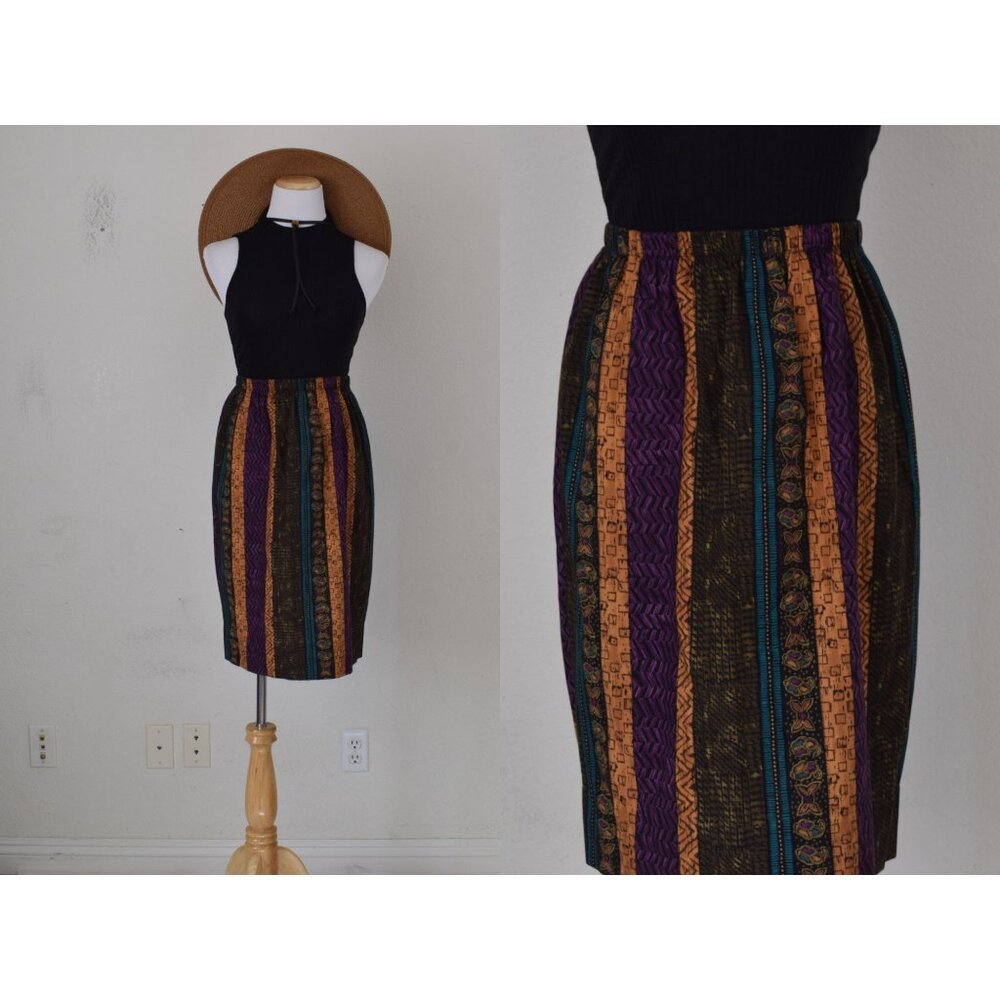 Vintage 80s Rayon/Cotton High Waisted Straight Skirt size‎ 8 | 24-30 waist